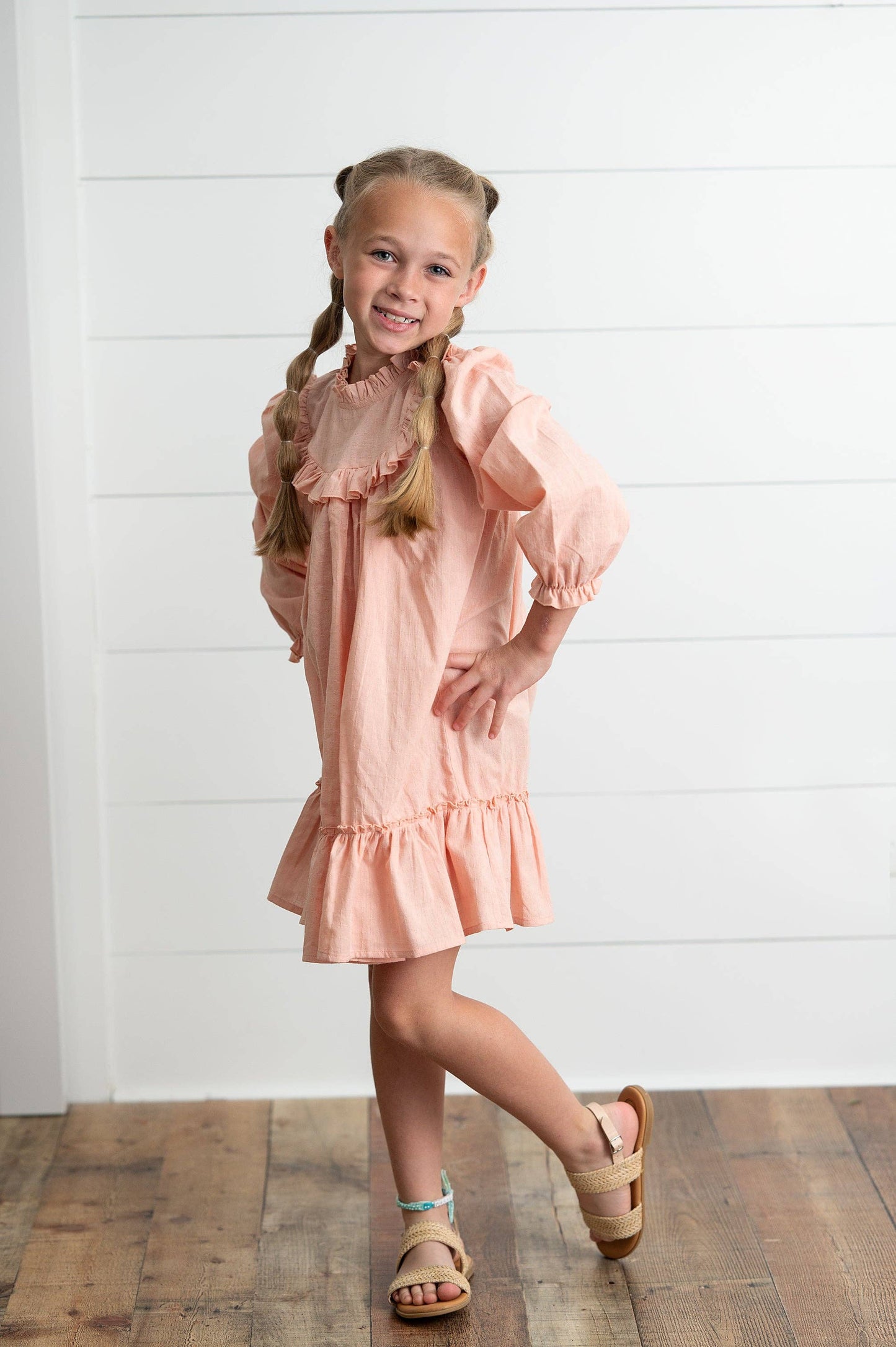 Blush Long-Sleeve Ruffled Dress