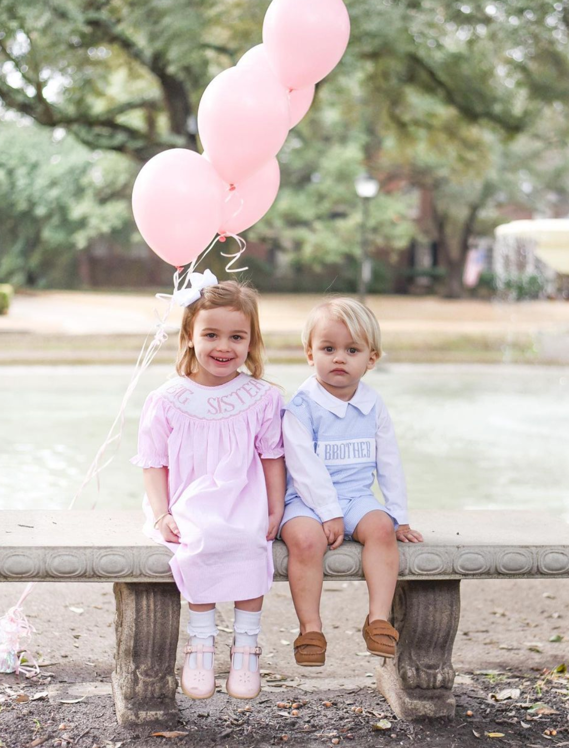 Smocked "Big Sister" Bishop Dress (Pink)