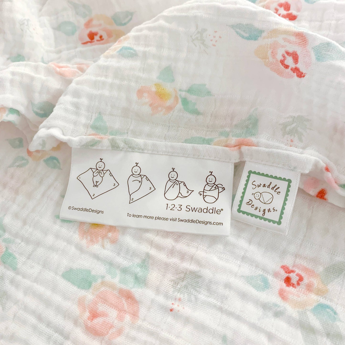 Watercolor Peachy Pink Floral Muslin Swaddle Blanket