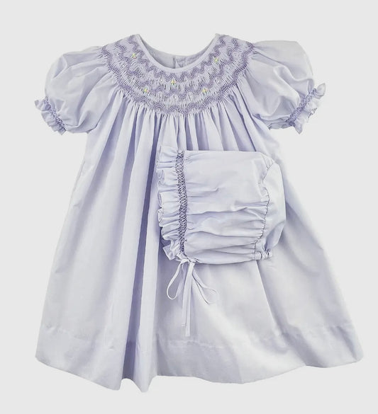 Lavender Smocked Daygown w/ Bonnet