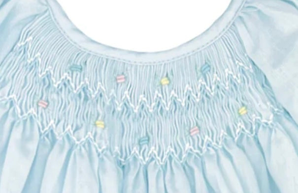 Light Blue Smocked Daygown w/ Embroidered Hem
