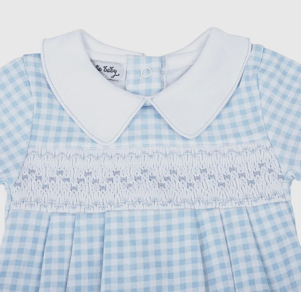 Mini Checks Smocked Collared S/S Bubble - Blue