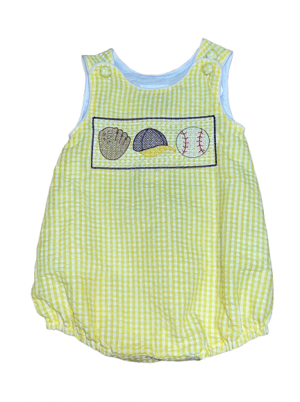 Faux Smocked Baseball Romper