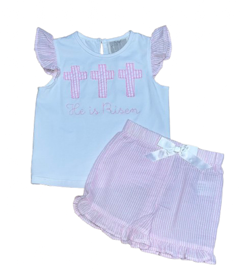 "He is Risen" Cross Appliqued Short Set