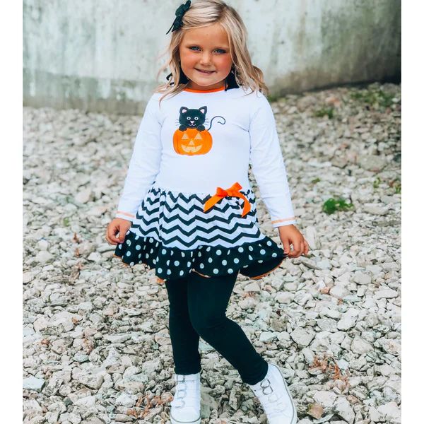 Pumpkin & Cat Dress & Leggings Set