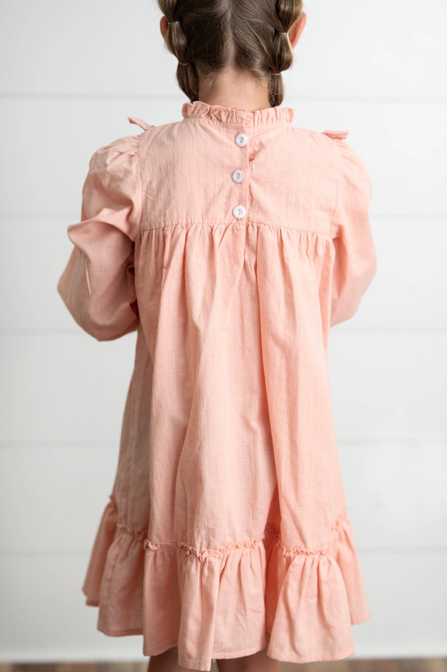 Blush Long-Sleeve Ruffled Dress