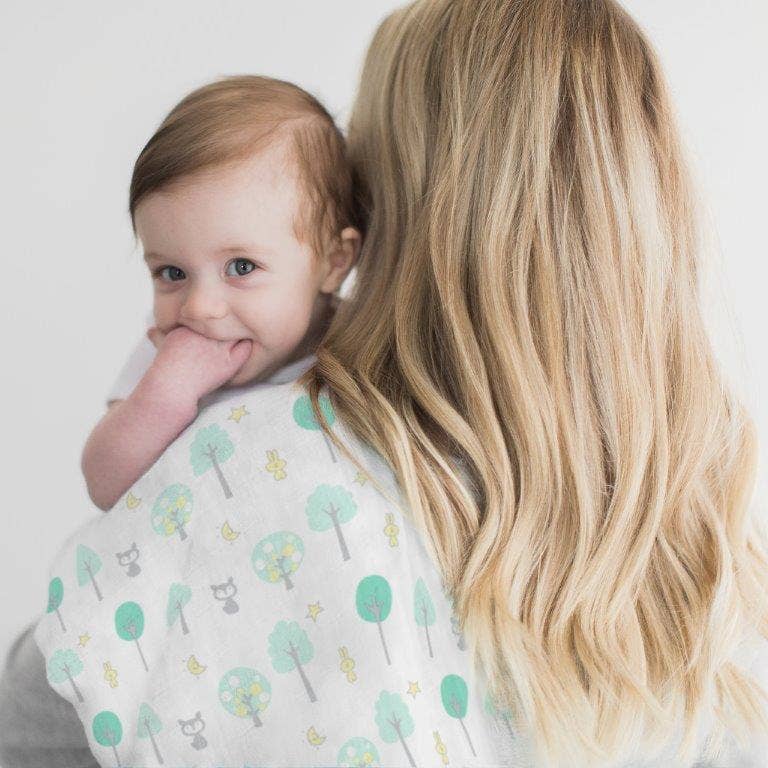 Green Woodland Muslin Swaddle Blanket