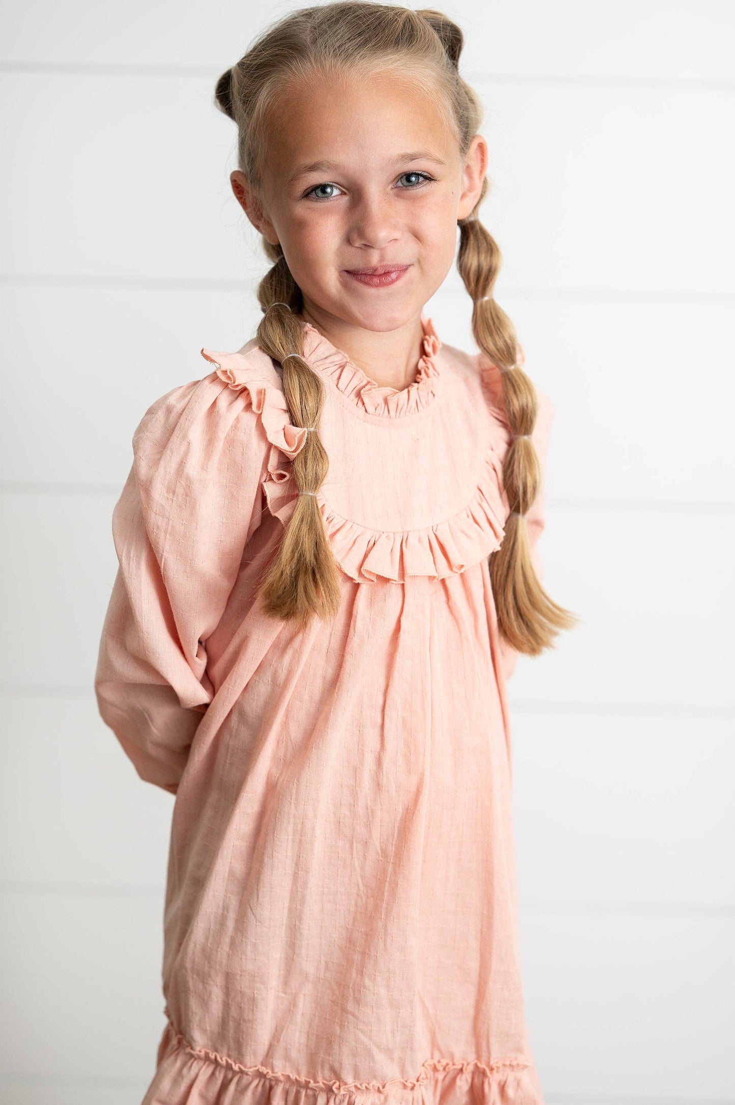 Blush Long-Sleeve Ruffled Dress
