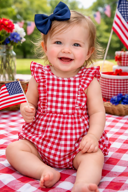 Red Gingham Knit Waterfall Romper