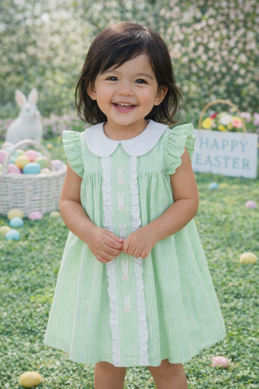 Green Seersucker Bunny Dress