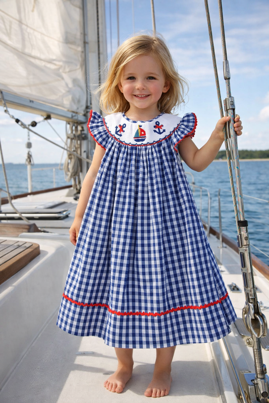 Smocked Sailboat & Anchors Bishop Dress