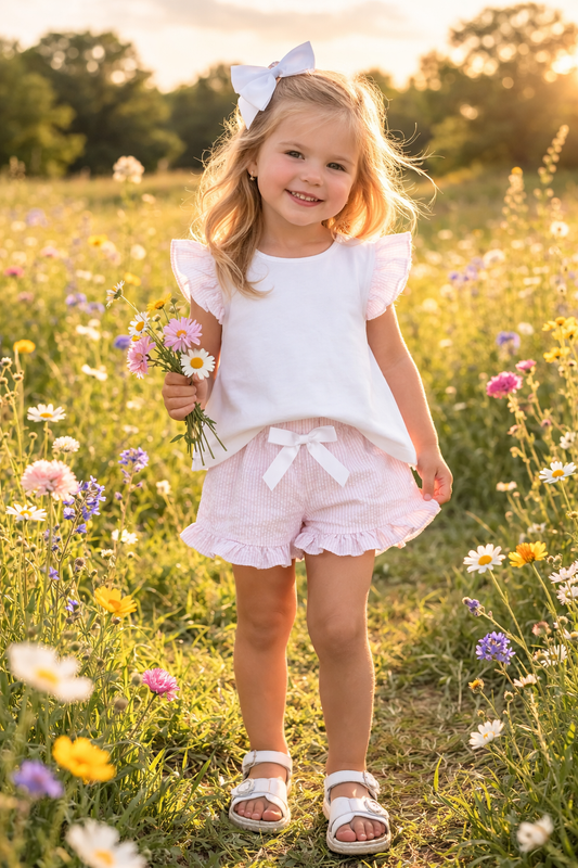 Pink Seersucker Short Set