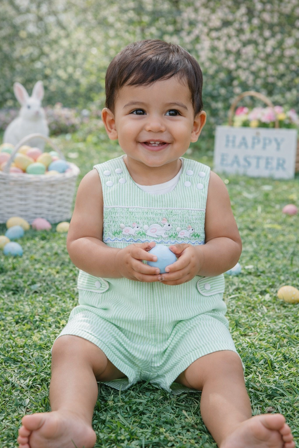 Green Seersucker Bunnies Jon Jon