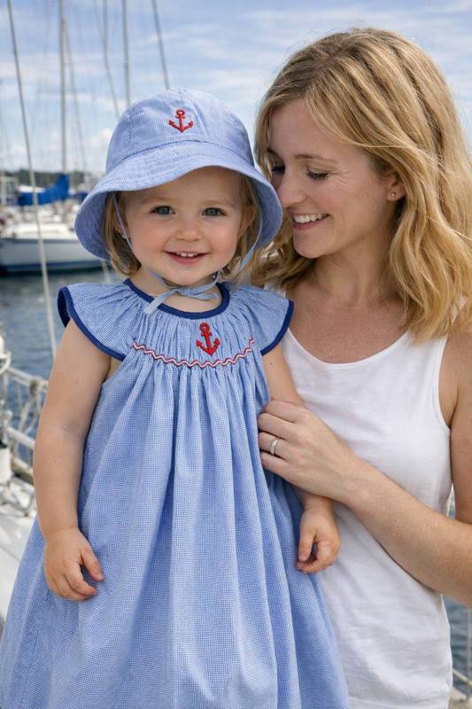 Smocked Anchor Dress with Bucket Hat