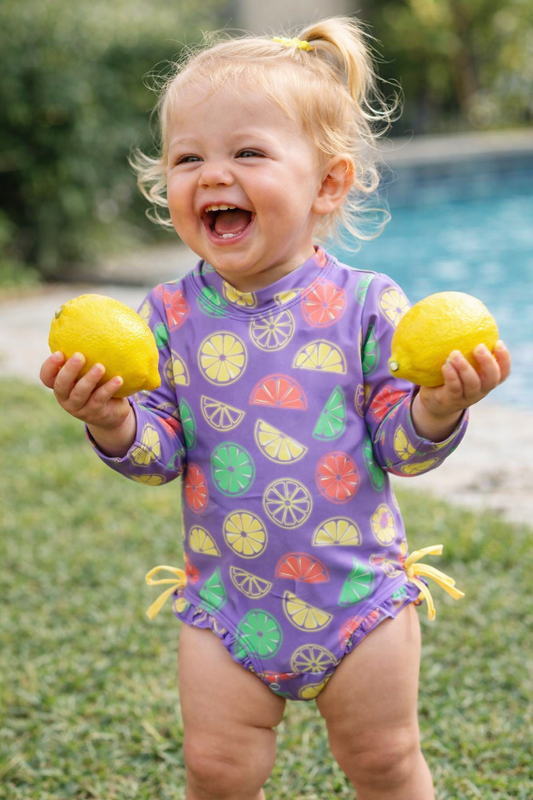 Neon Purple Citrus Rash Guard Swimsuit