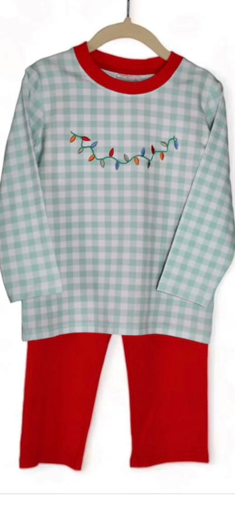 Green Check Christmas Lights Pant Set
