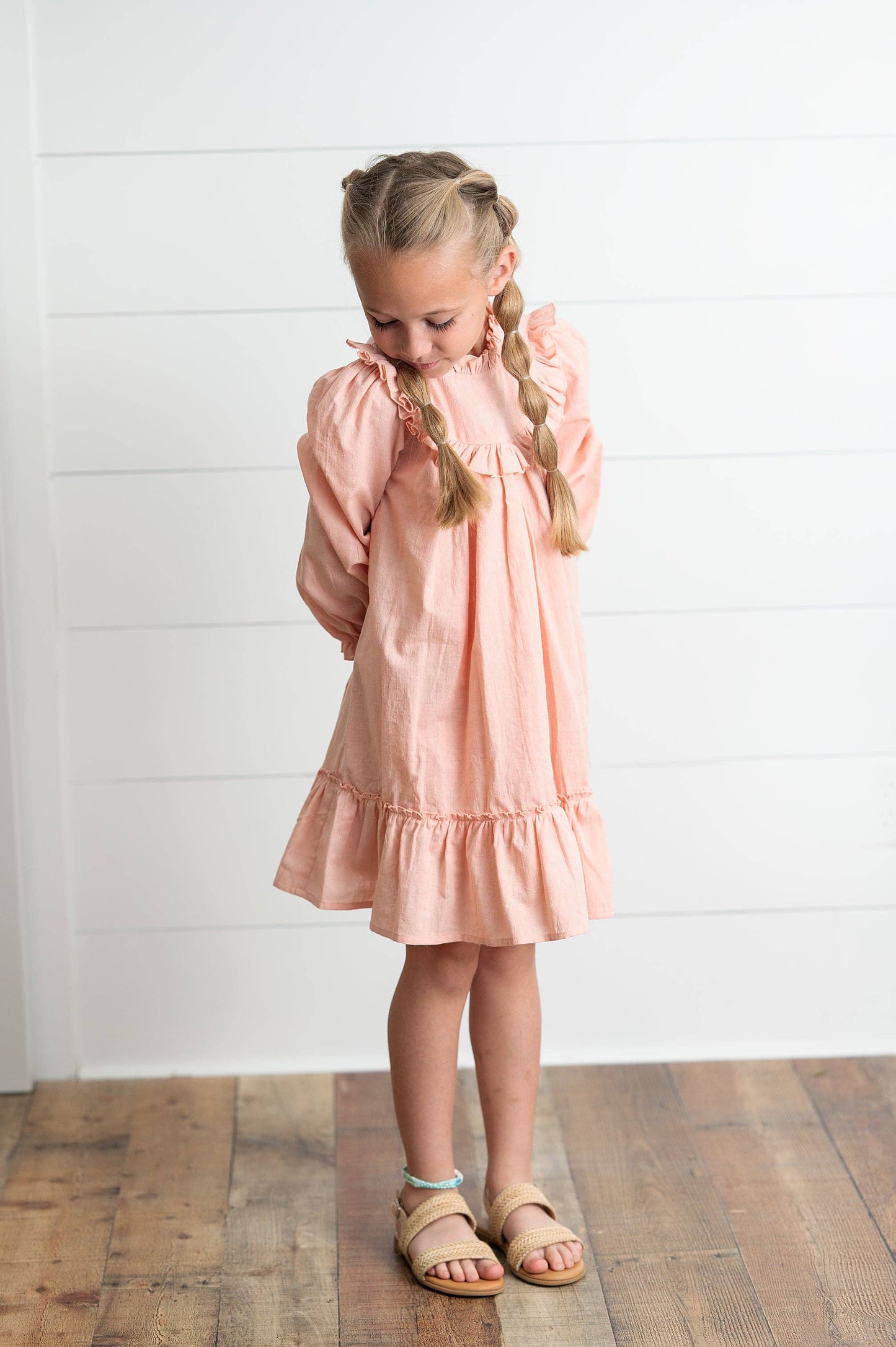 Blush Long-Sleeve Ruffled Dress
