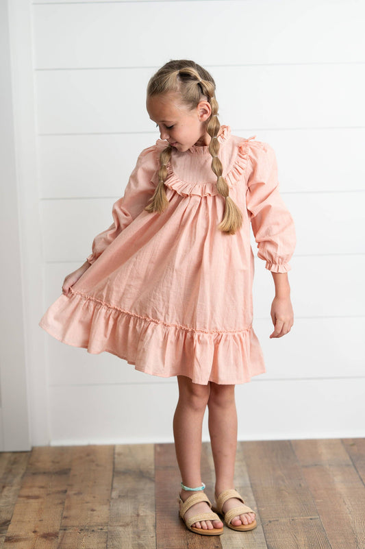 Blush Long-Sleeve Ruffled Dress