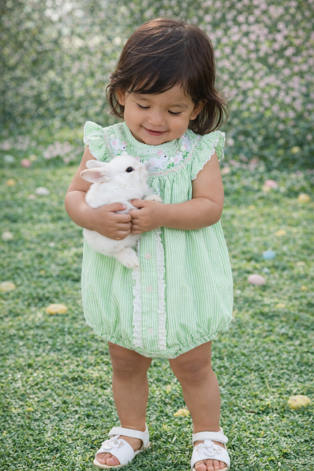 Green Seersucker Bunnies Bubble