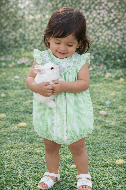 Green Seersucker Bunnies Bubble