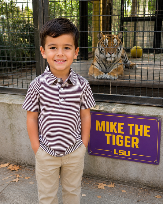 Purple/Micro Gold/White Striped Performance Polo