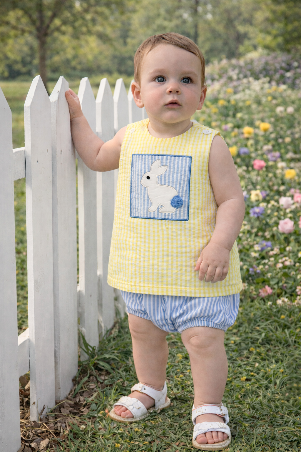 Seersucker Bunny Diaper Set