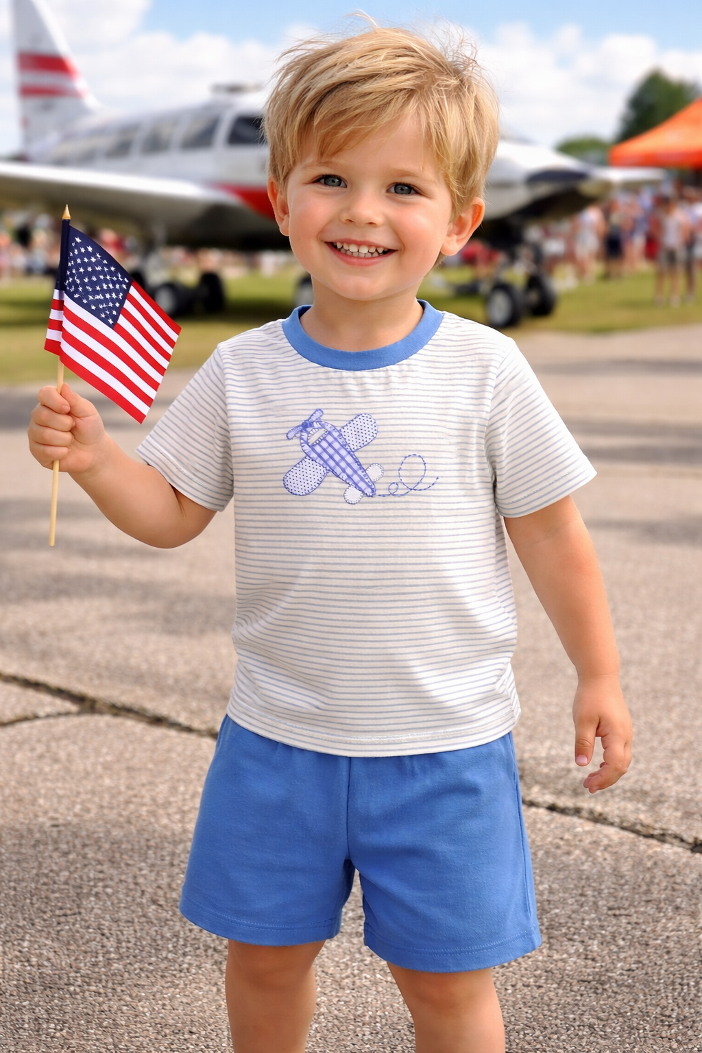 Airplane Appliqué Short Set