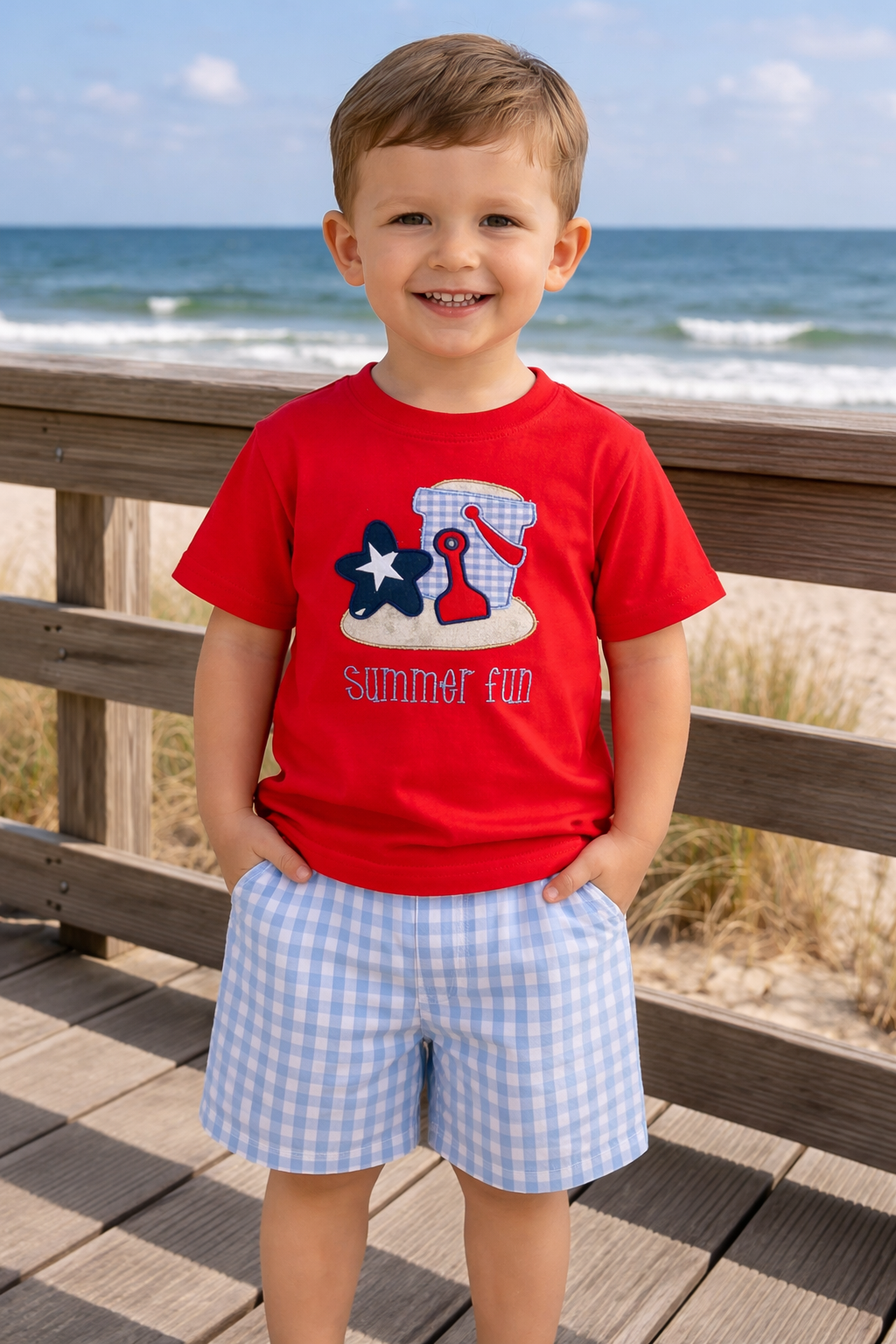 Beach Bucket Applique Boy's Short Set