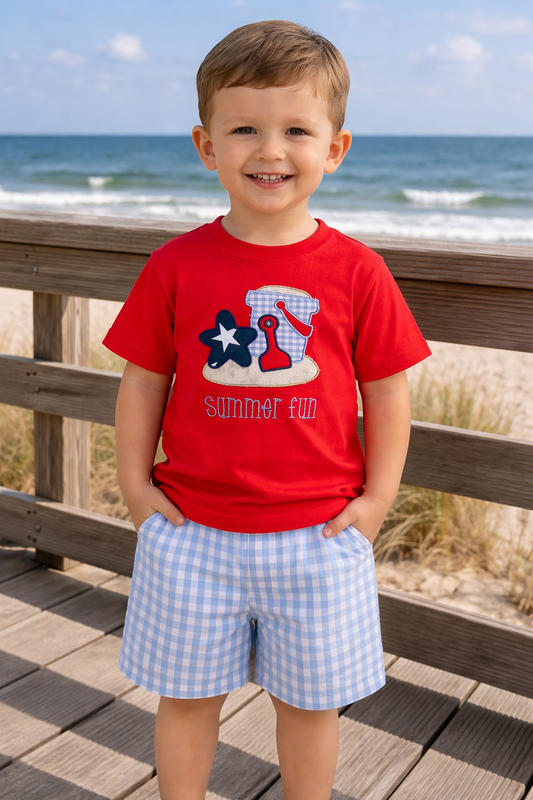Beach Bucket Applique Boy's Short Set