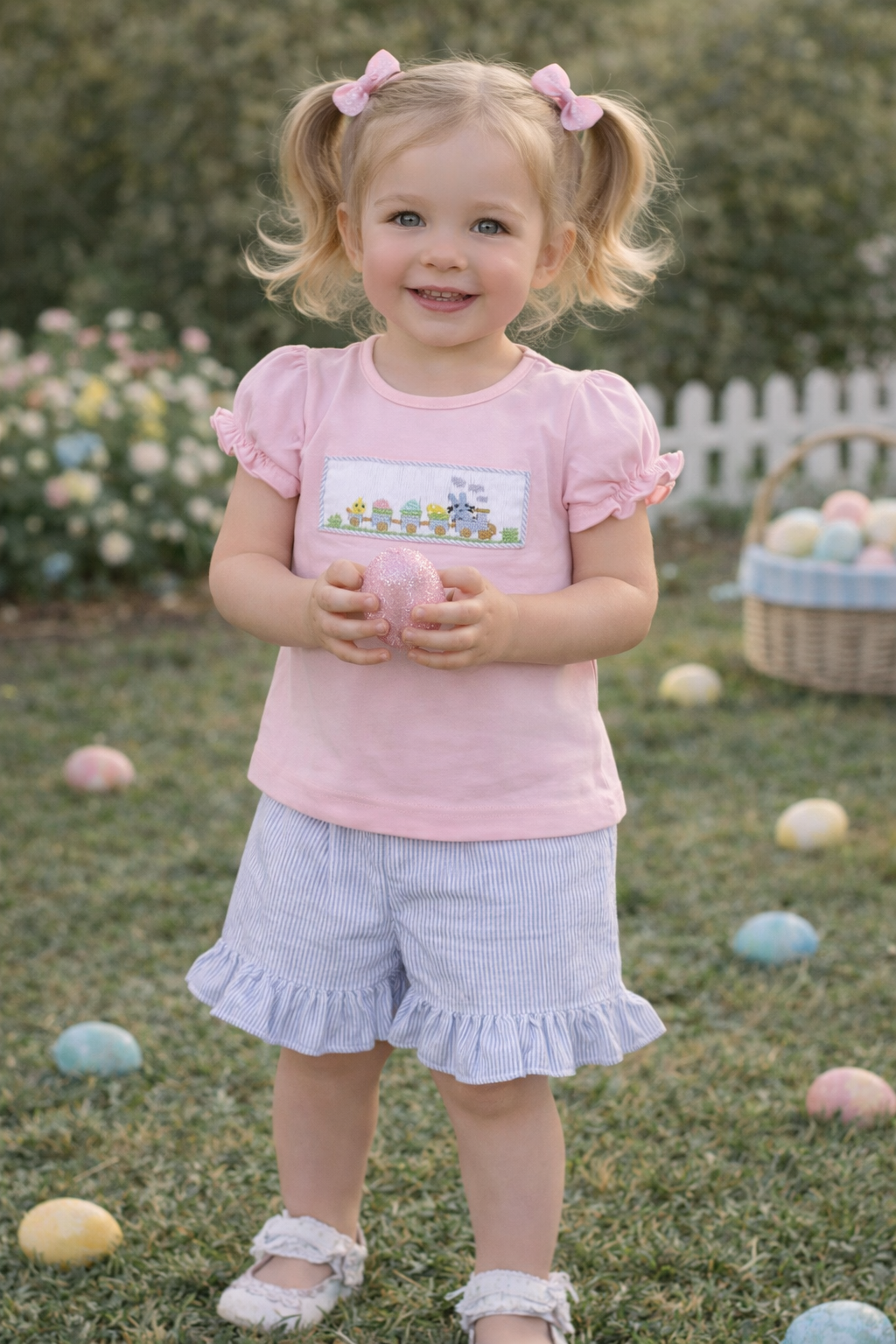 Smocked Easter Train Shorts Set