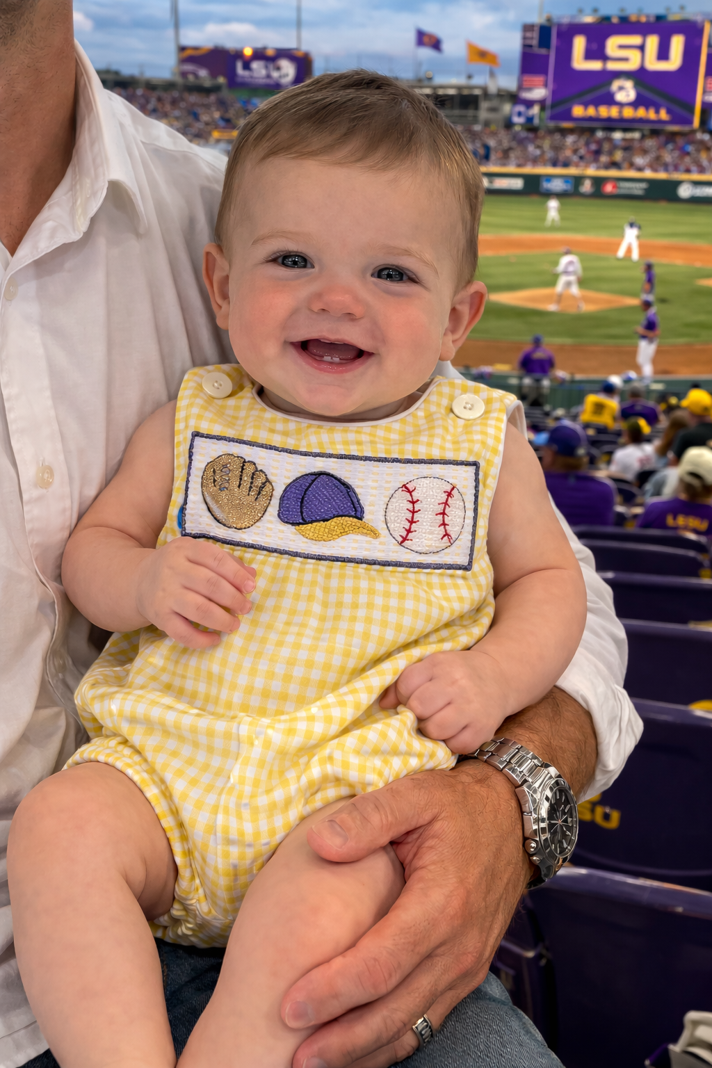 Faux Smocked Baseball Romper