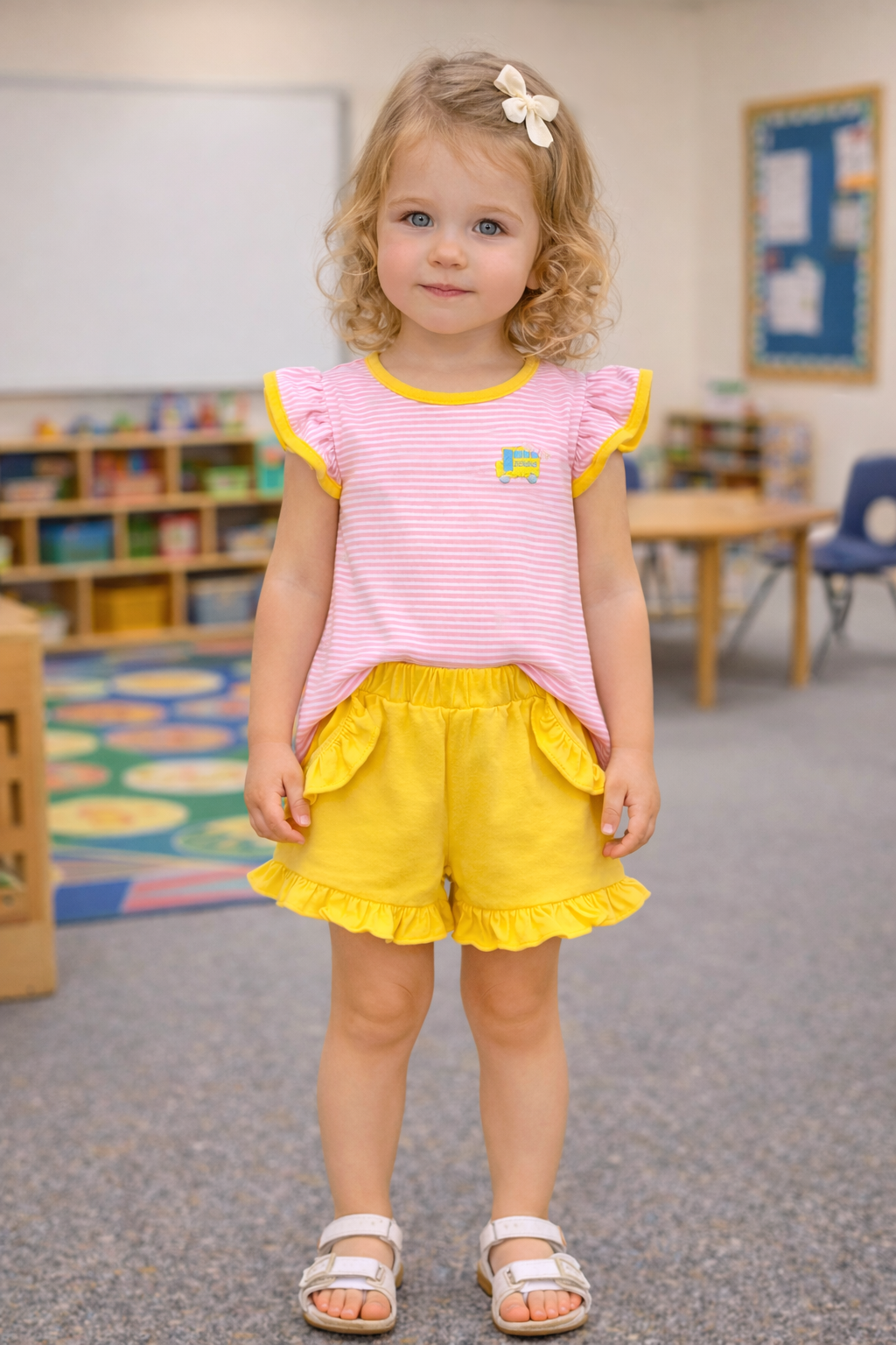 School Bus Ruffled Short Set