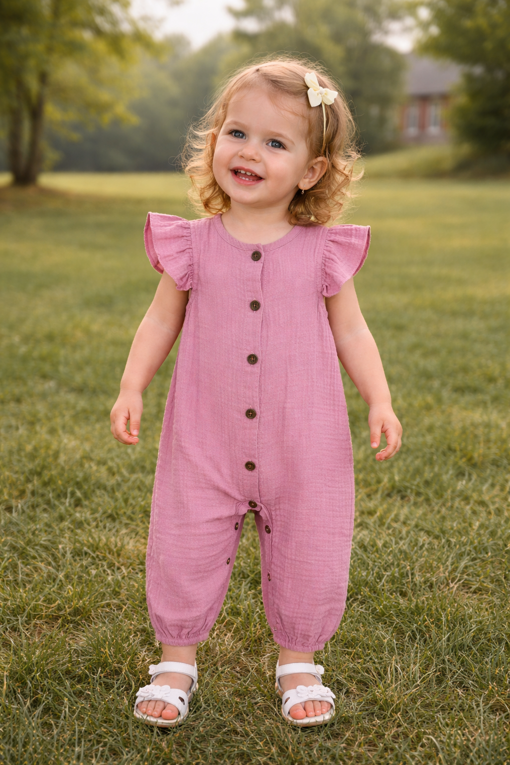 Muslin Ruffle Sleeve Romper