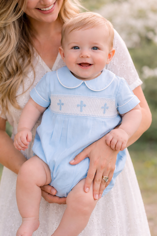 Smocked Crosses Boy Bubble