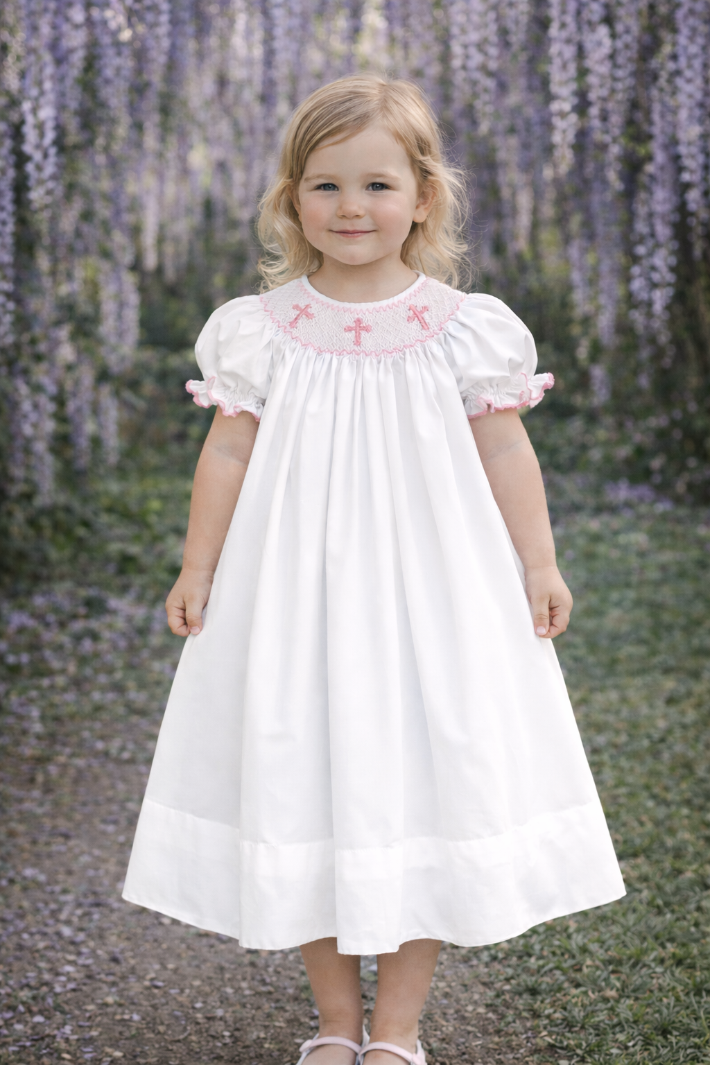 Smocked Crosses Bishop Dress