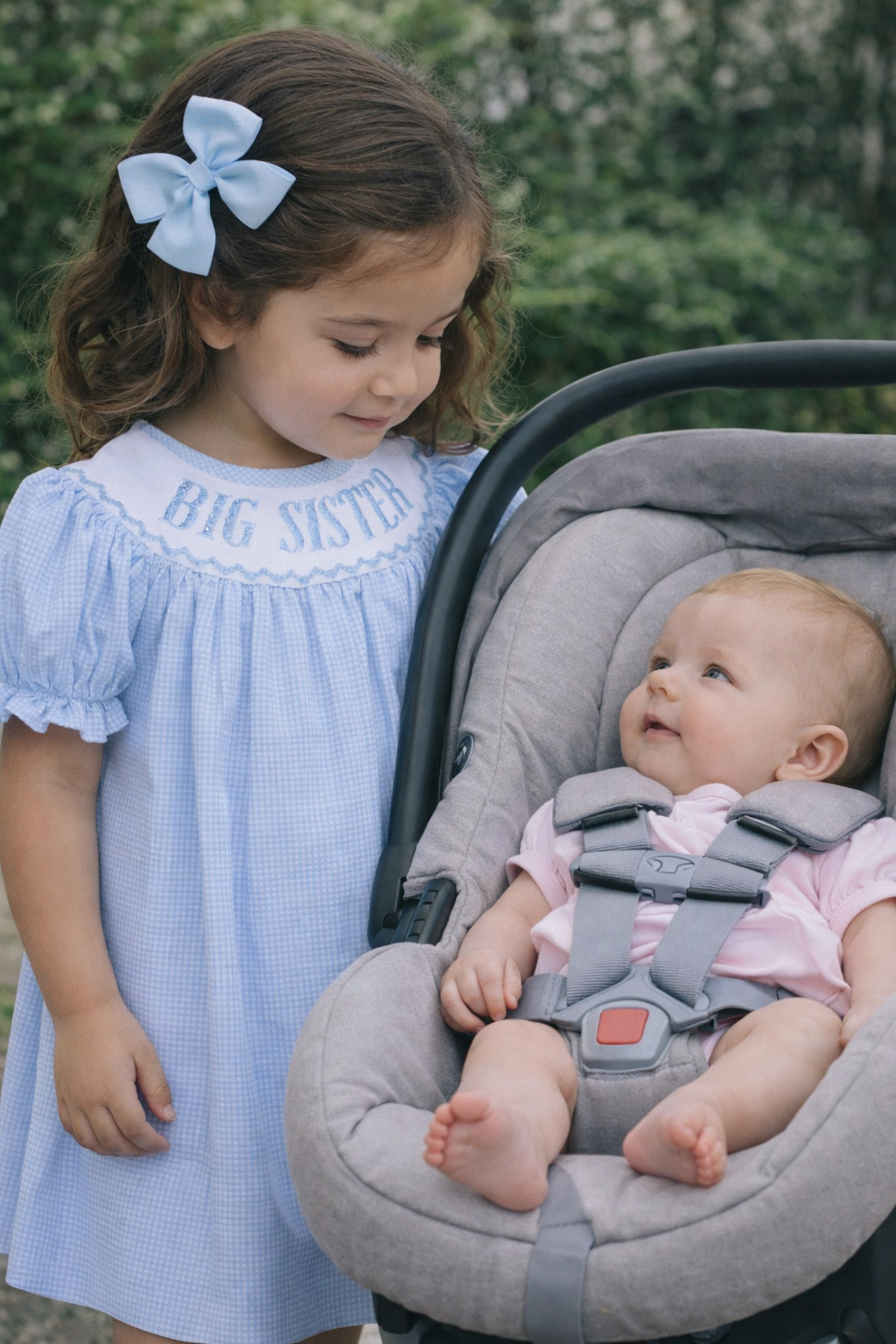 Smocked "Big Sister" Bishop Dress (Blue)