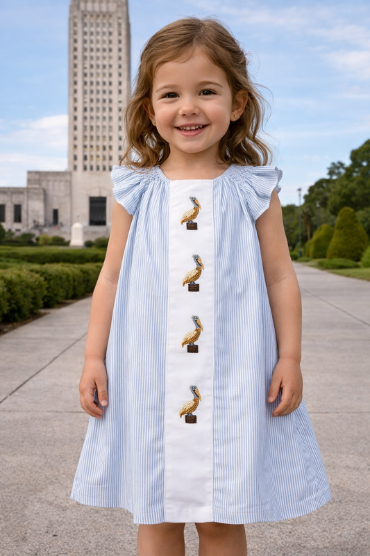 French Knot Pelicans Bishop Dress