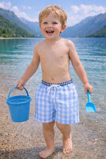 Blue/White Check Swim Trunks
