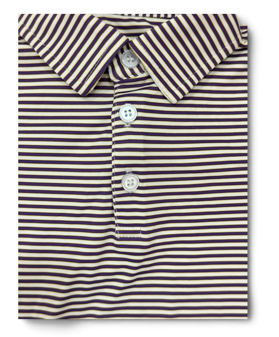 Purple/Micro Gold/White Striped Performance Polo