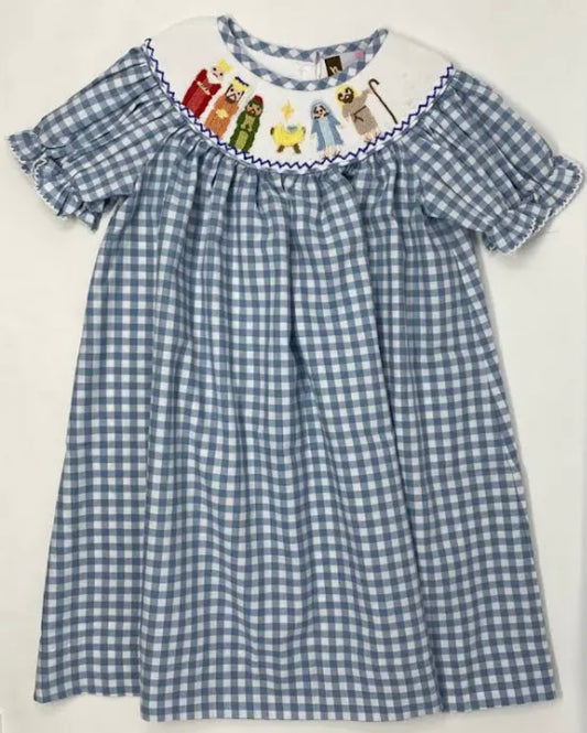 Nativity Smocked Bishop Dress