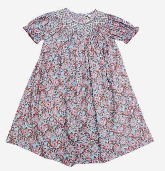 Cranberry Floral Smocked Bishop Dress