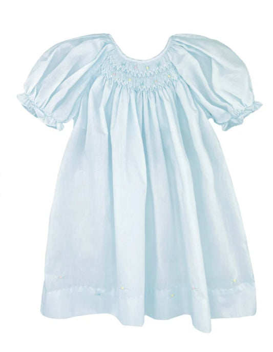 Light Blue Smocked Daygown w/ Embroidered Hem