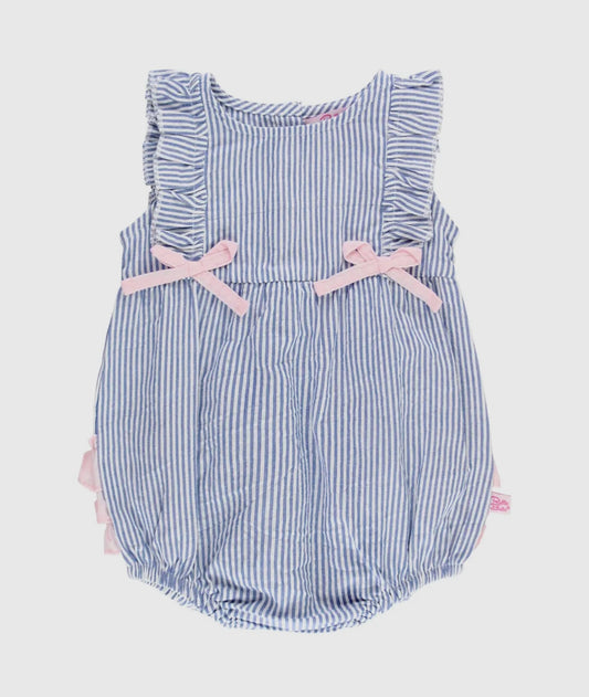 Blue Seersucker Classic Ruffled Bubble