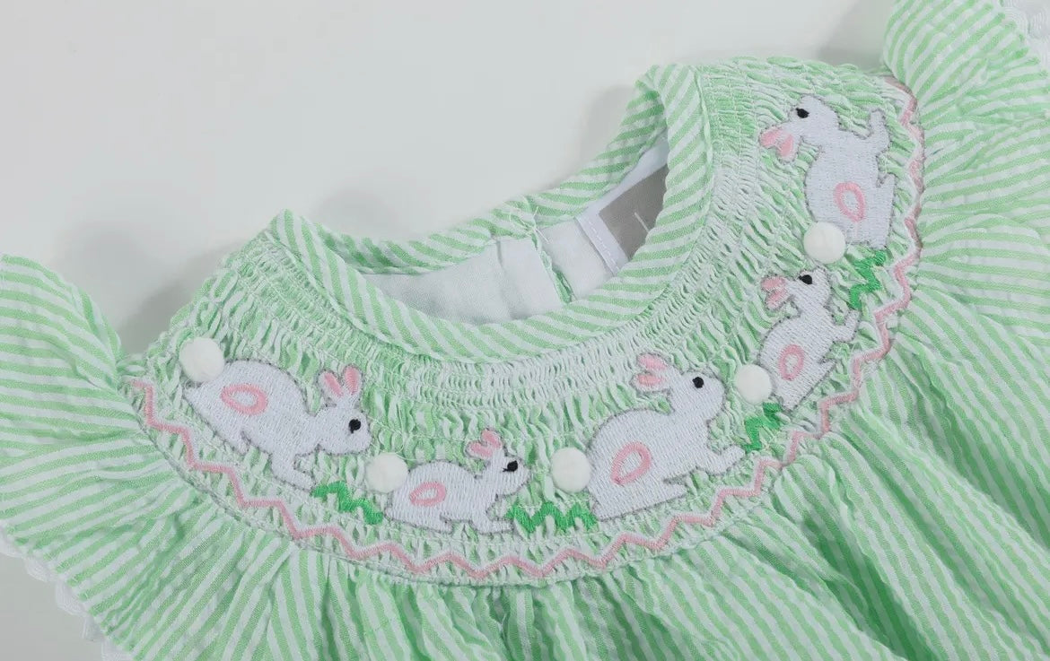 Green Seersucker Bunnies Bubble