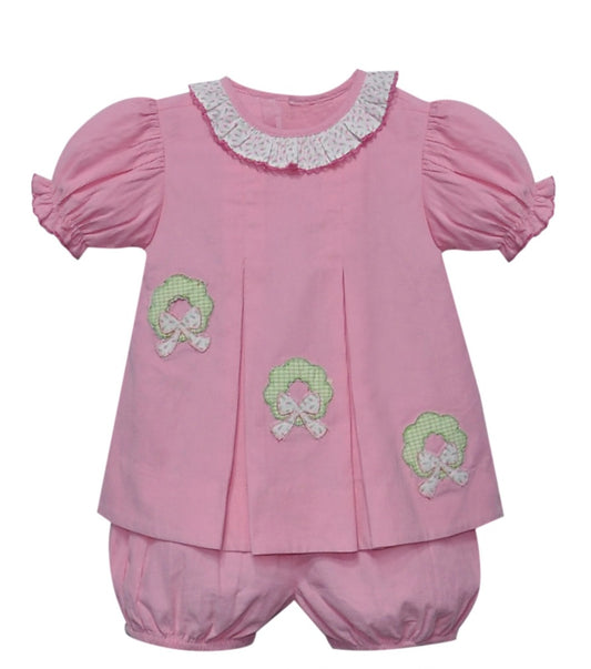 Pink Reese Bloomer Set - Wreath w/Bow