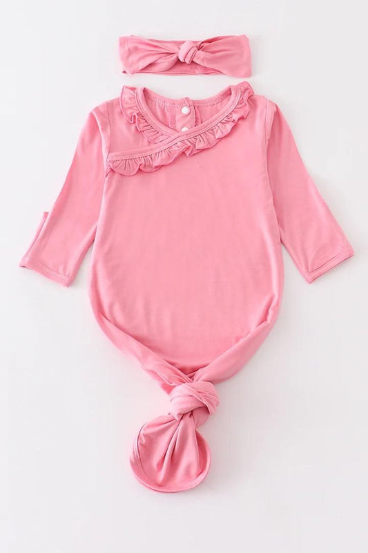 Bamboo Ruffled Baby Gown Set - Pink
