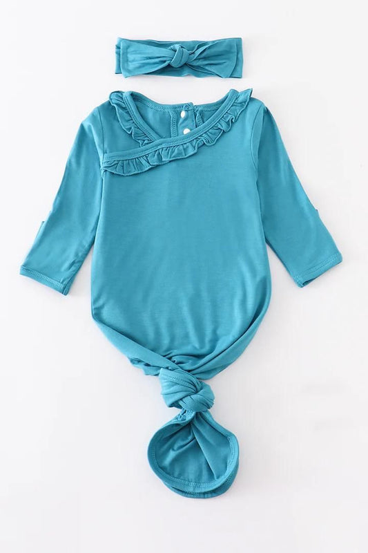 Bamboo Ruffled Baby Gown Set - Teal