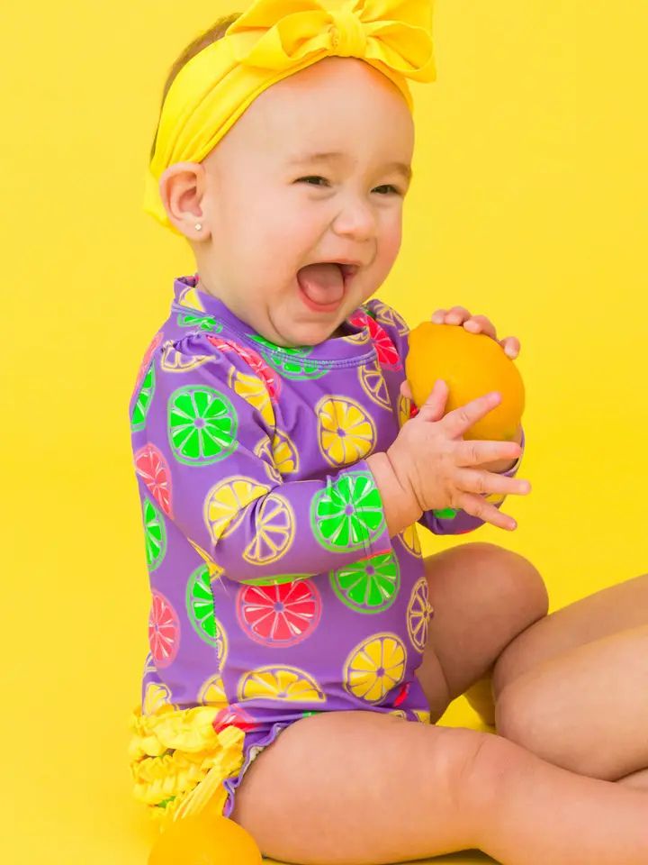 Neon Purple Citrus Rash Guard Swimsuit
