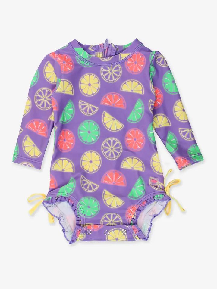 Neon Purple Citrus Rash Guard Swimsuit