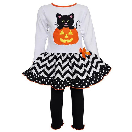 Pumpkin & Cat Dress & Leggings Set